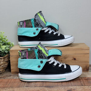 Converse High Top Canvas Double Flip Retro 80s Heel Black Sneakers Shoes CTAS 6